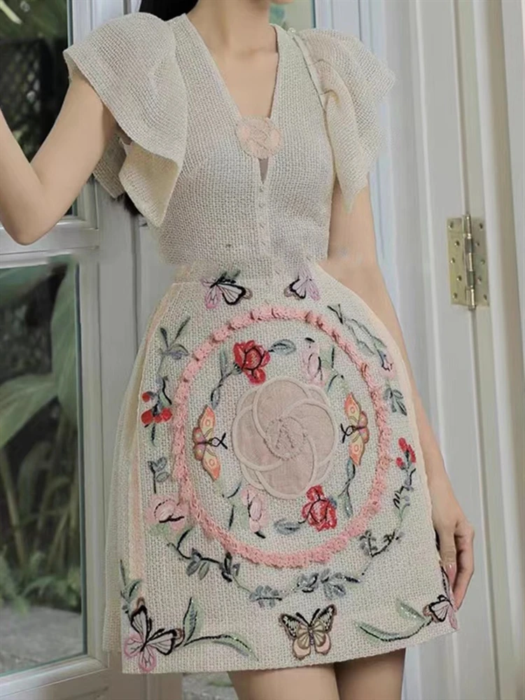 

Sexy Mesh Elegant A-Line Solid Short Sleeve Vintage Embroidery Party Dresses for Women Boho 2023 Summer Woman Lace Dress Female