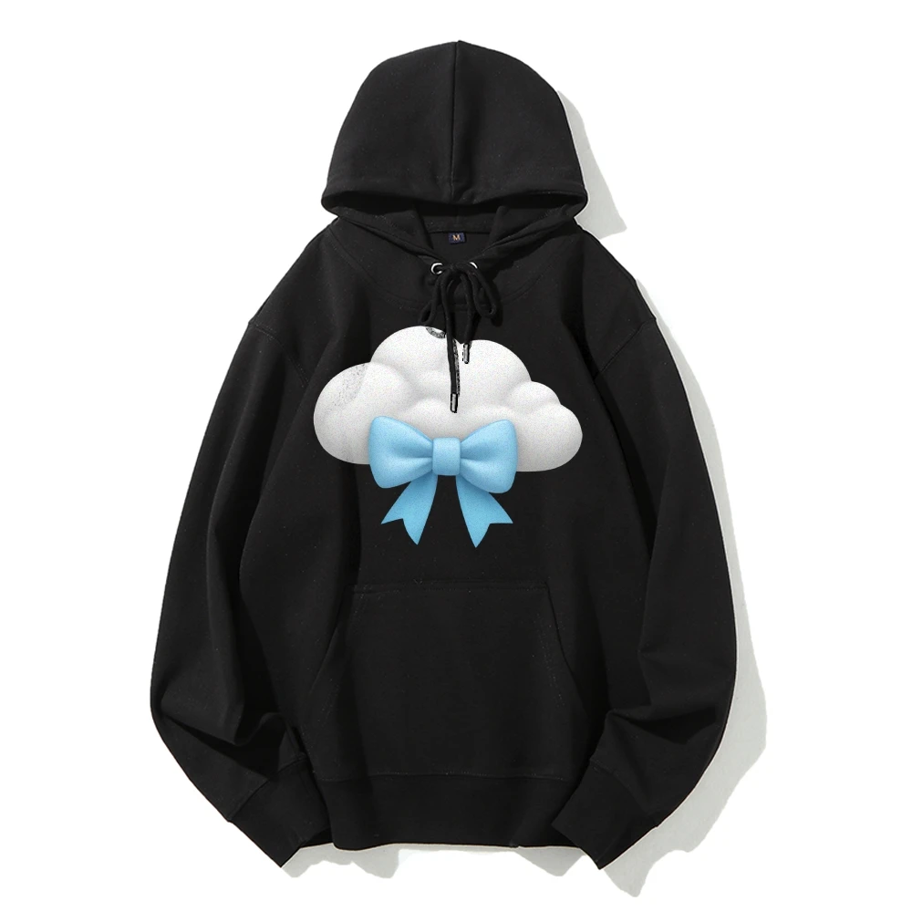

Y2k Graphic Hoodie Cloud with Bow Print Cute Dreamy and Whimsical Simple Style Soft Fabric for Fantasy-Themed Casual Looks