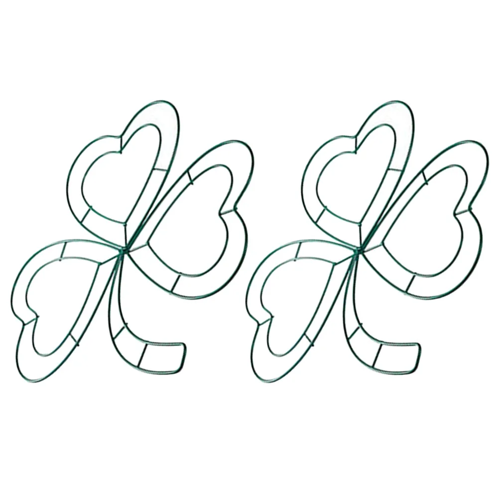 2 Pcs Shamrock Wreath Form Four Leaf Hoop Decoration Tinsel Wall Hanging Ring Decorations White Iron Green Garland