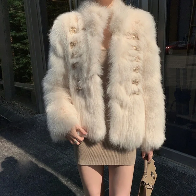High Quality Fluffy Furry Artifical Fur Coat Women New Winter Korean Temperament Imitation Fox Hair Short Female Winter Jacket