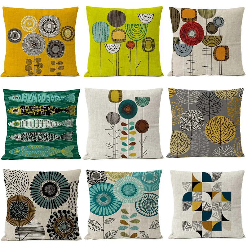 Funda de cojín Floral geométrica rústica, funda de almohada de flores , decoración del hogar, funda de almohada decorativa