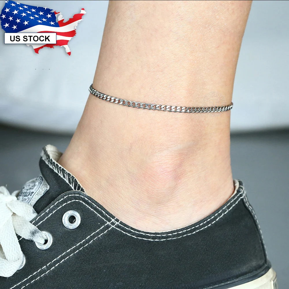 Anklet for Women Punk Black Gold Silver Color Curb 3 5 7 MM Womens Stainless Steel Ankle Chains Foot Jewelry 10inch LKB221