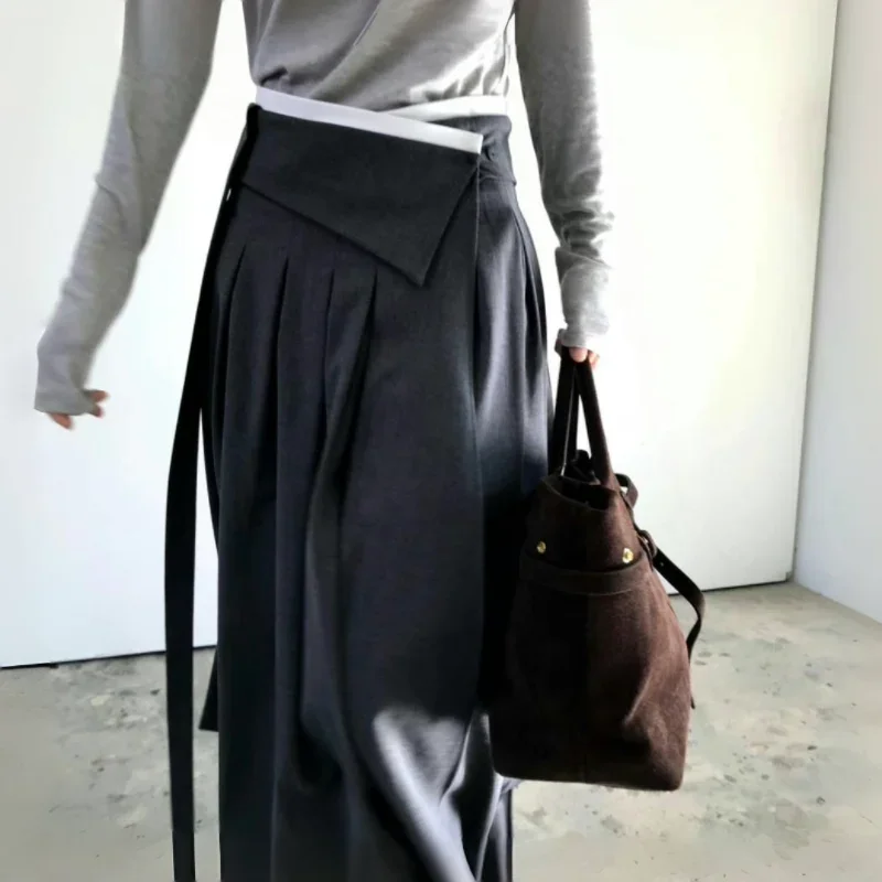 Elegant Pleated Midi Skirt Women Fashion Patchwork Asymmetrical Skirts Summer Office Ladies Korean Casual Design A Line Faldas
