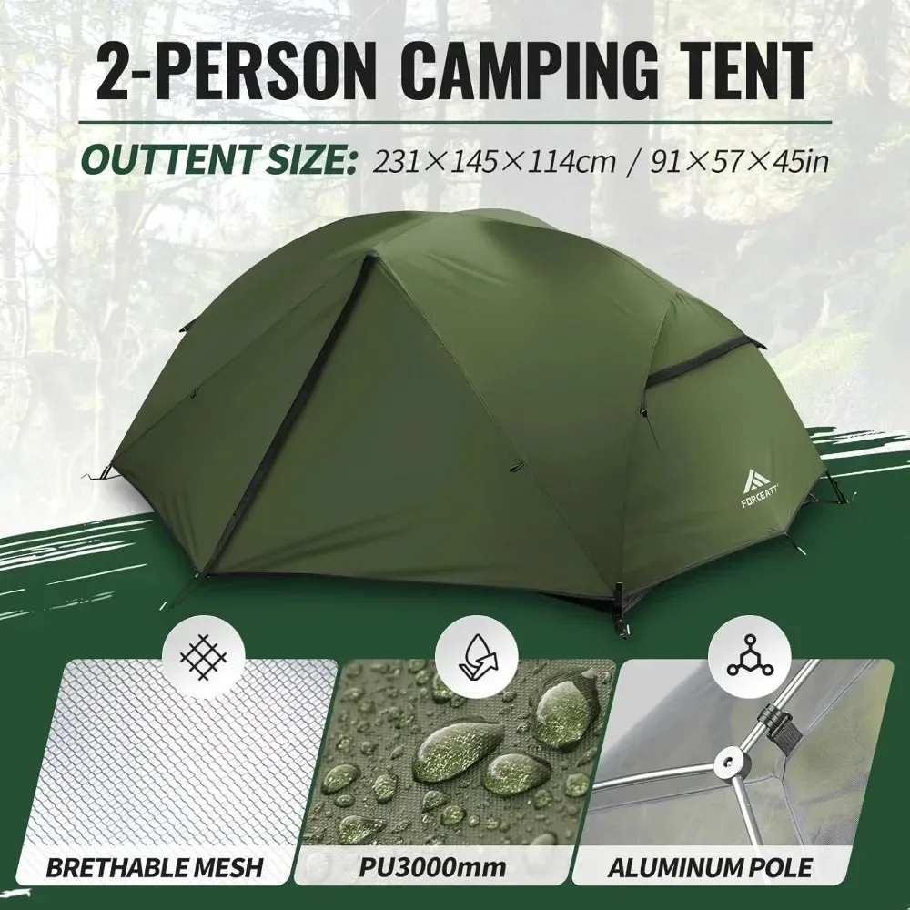 Tent for 2 and 3 Person is Waterproof and Windproof, Camping Tent for 3 to 4 Seasons,Lightweight Aluminum Pole Backpacking