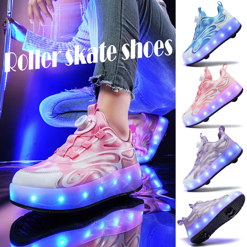 

Children's flashing Deform Sport Shoes Kids Deformation Parkour Detachable Roller Skate Shoes 2-Wheels Sneakers