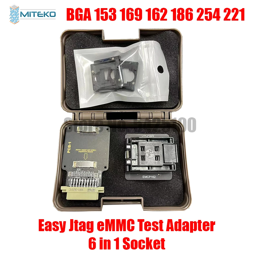 

EMMC Test Adapter for Support Models, 6 in 1 Socket, BGA 153 169 162 186 254 221, Compatible with EasyJtag