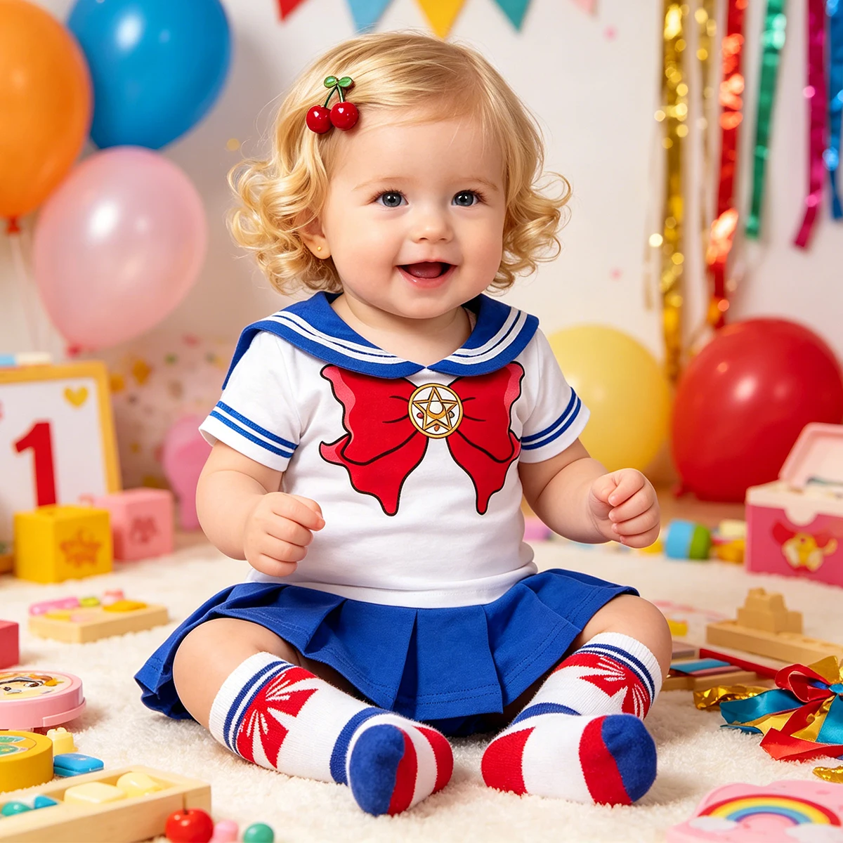 Baby Girls Sailor Moon Bodysuit Dress Newborn Rompers Carnival Halloween Cosplay Outfit Fancy Birthday Party Costume