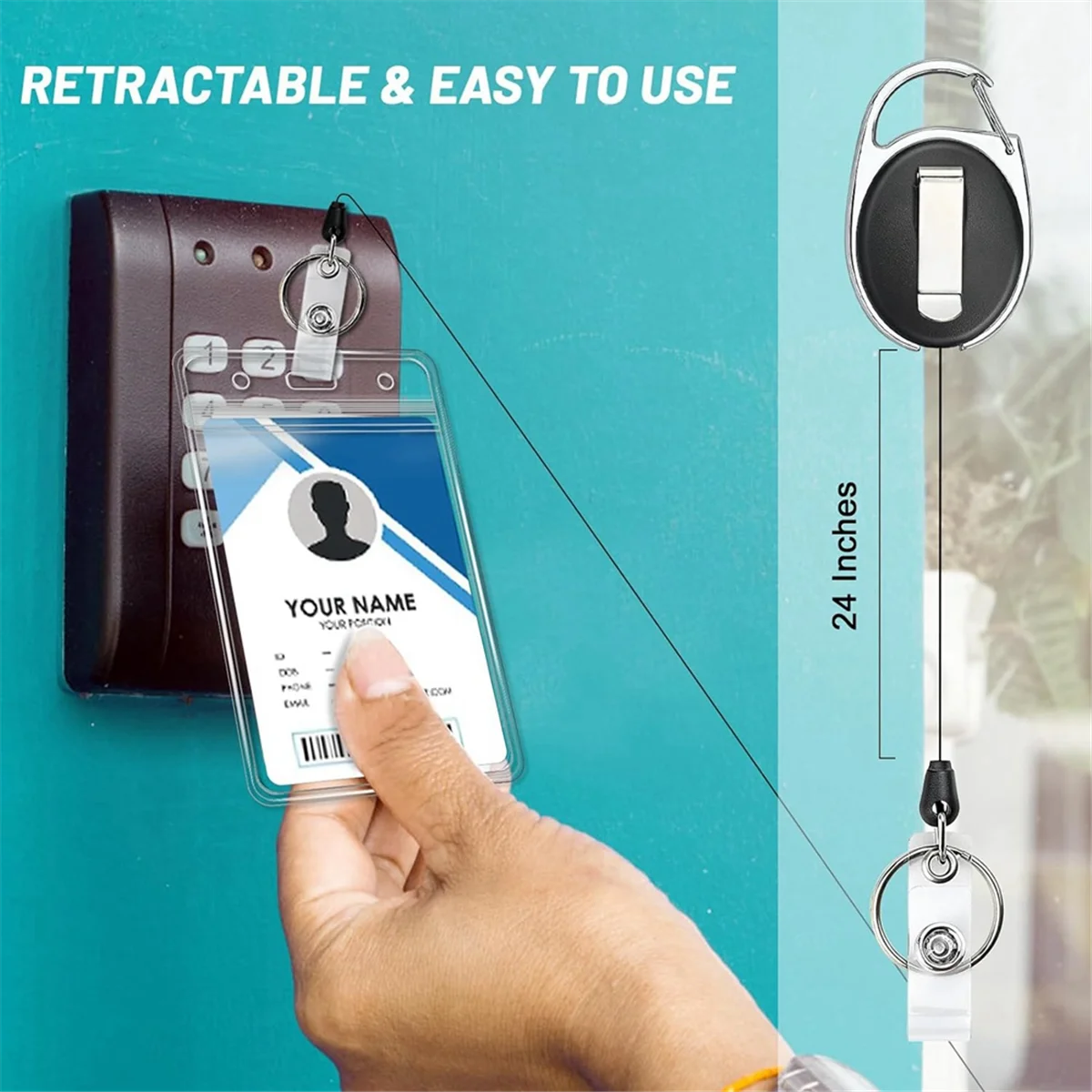 개폐식 배지 릴이 있는 ID 배지 거치대, 헤비 듀티 카라비너 배지 릴이 있는 투명 수직 ID 카드홀더 거치대, 2 팩