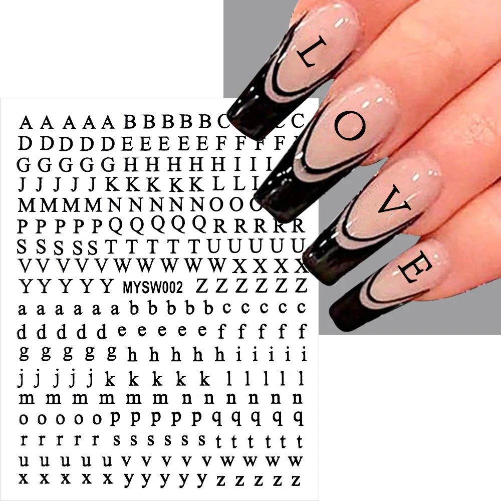 1pc Gold Silver English Letter Adhesive Decals Nail Sticker 3D Metallic 26 Alphabet Nail Art Sticker 3D Letters Manicure Sliders