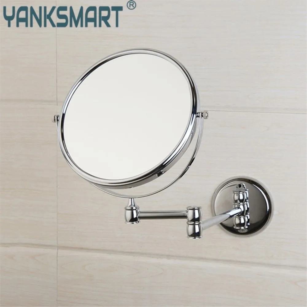 

YANKSMART Chrome Polished Round Bathroom Make Up Mirror Space Aluminium Metal Materials Round Dual Arm Extend Bathroom Mirror