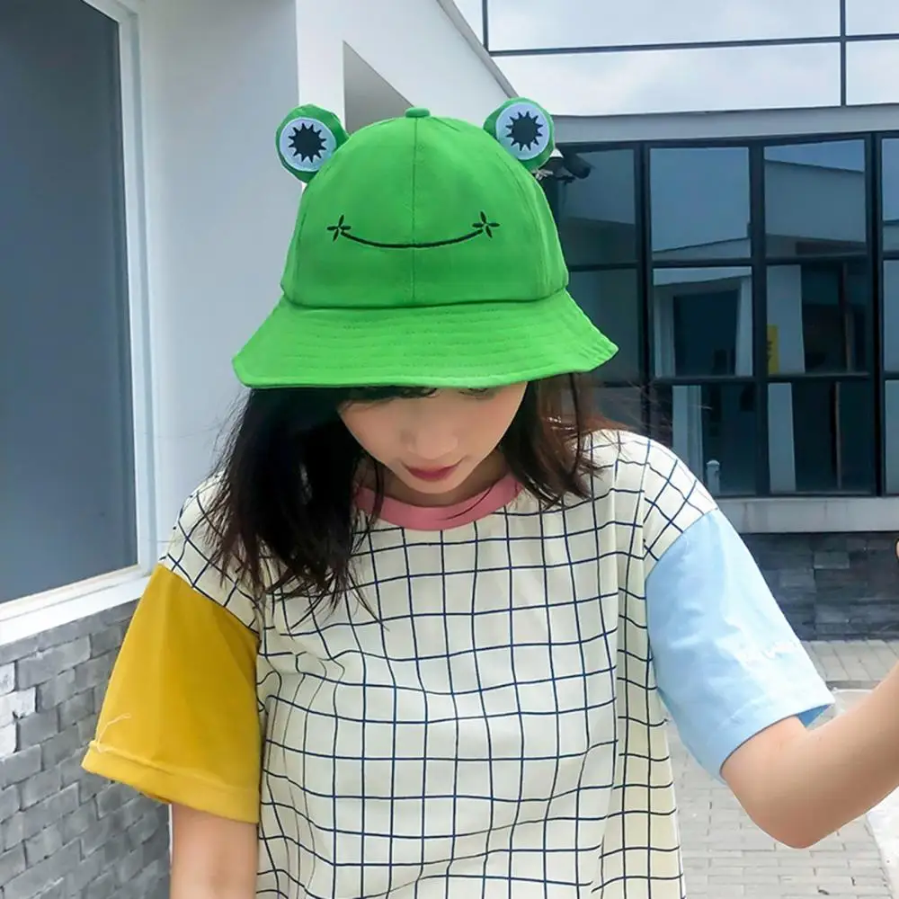 Women Fisherman Hat Cute Frog Design Sun Outdoor Cap Children Adults Bucket Hat Apparel Accessories