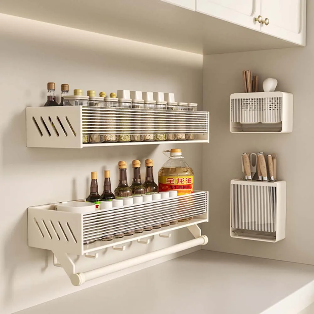 Wall Mounted Kitchen Organizer Knife Stand Spice Rack Spoon Holder Chopsticks Rack Kitchen Hanging Hook Cookware Storage Rack