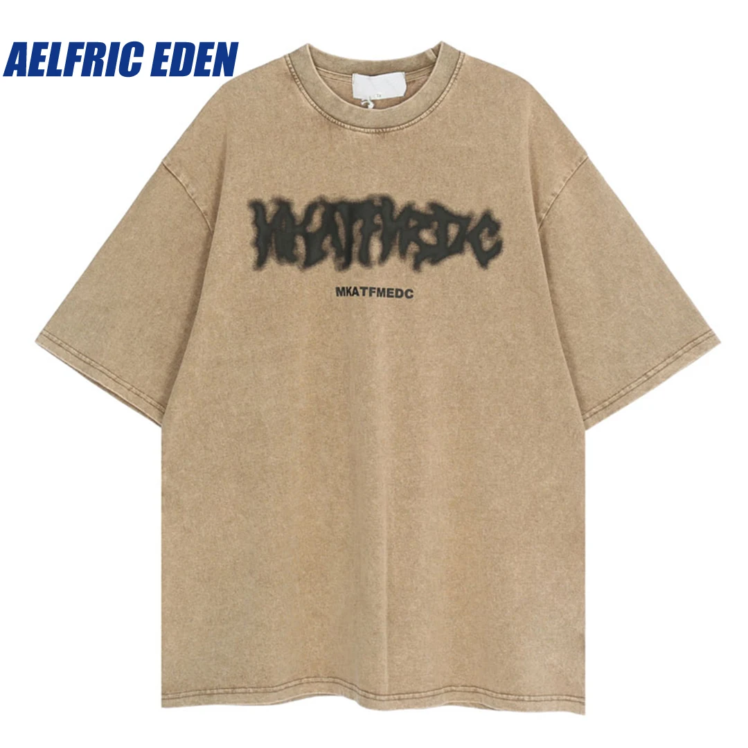 Aelfric Eden Letter Print Punk Rock Gothic Cotton Tshirt Oversized Tee Shirts Streetwear Hip Hop 2023 Men Harajuku Casual Tops