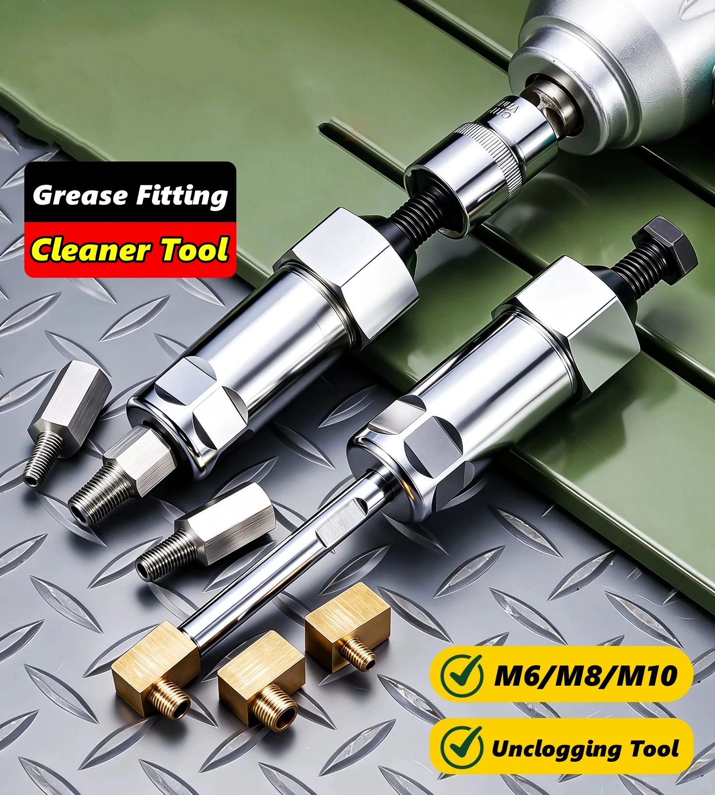 Grease Fitting Unblocker Tool Kit with 6/8/10mm Push Rods, Alloy Steel Grease Zerk Cleaner Tool for Auto and Farm Equipment