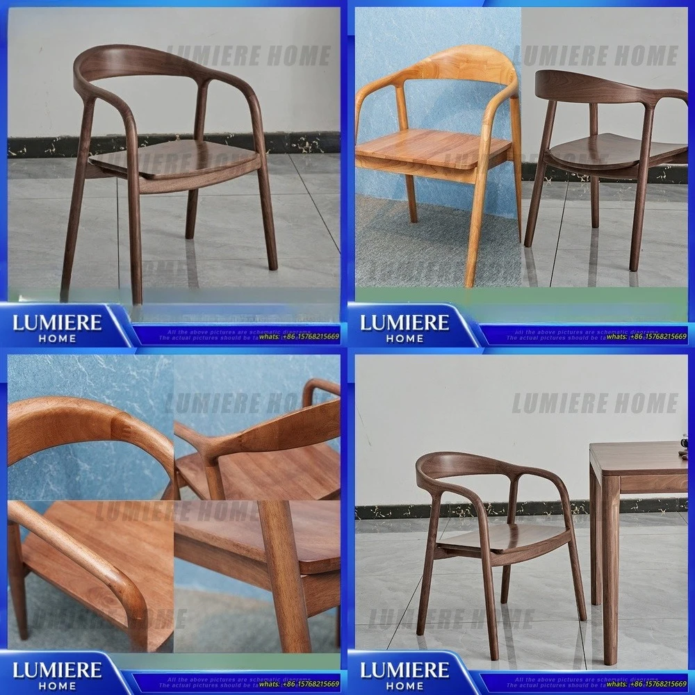 เก้าอี้ทานอาหารไม้เนื้อแข็งพร้อมที่วางแขน ไม้ยางพารา สีวอลนัทดำ ใช้ในเชิงพาณิชย์หรือที่บ้าน สไตล์วินเทจ เก้าอี้กาแฟที่นั่งสบาย