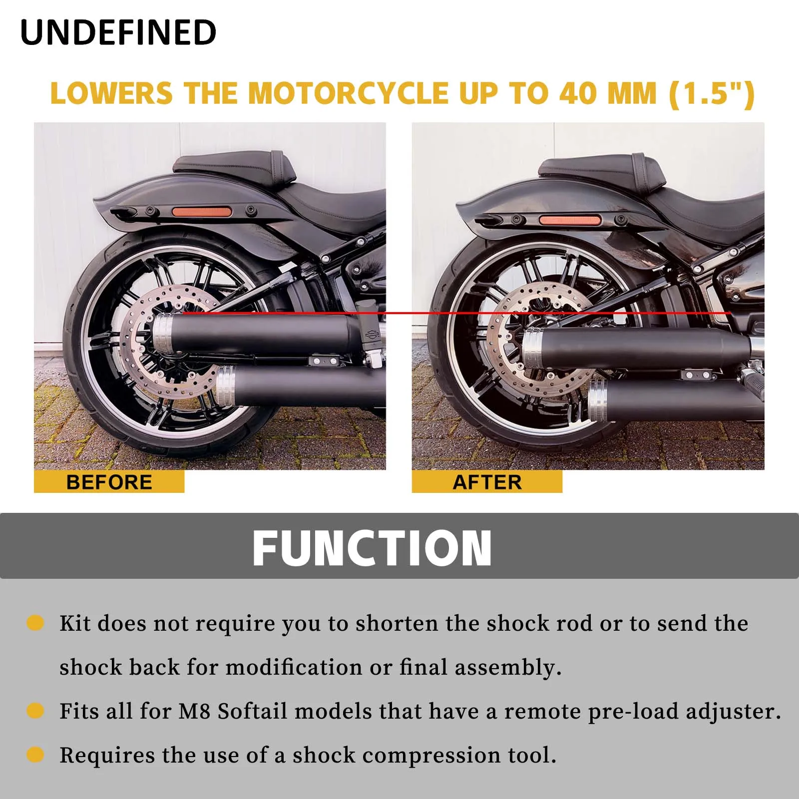Shock Lowering Kit Fits For Harley M8 Softail Models Low Rider S FXBR FXLRS FLHC FLFBS FXFBS With Remote Pre-load Adjuster Black