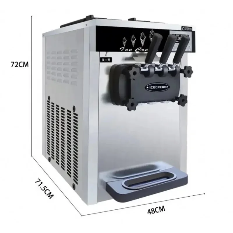 New Commercial Automatic Three Flavors Soft Serve Maker, Counter Model, Cost Effective, Stainless Steel for Restaurant Cafe