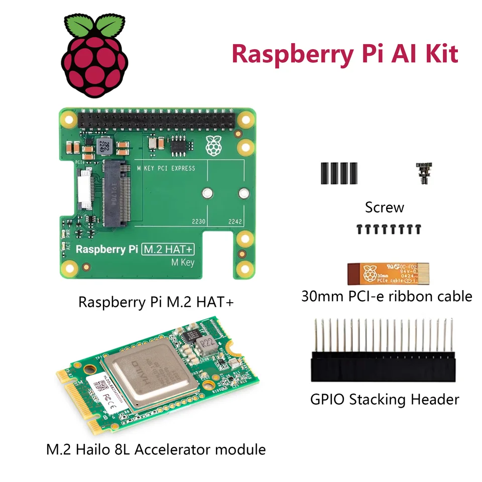 Raspberry pi 5 aiキット,m.2形式のhailo 8l,aiアクセラレーターと