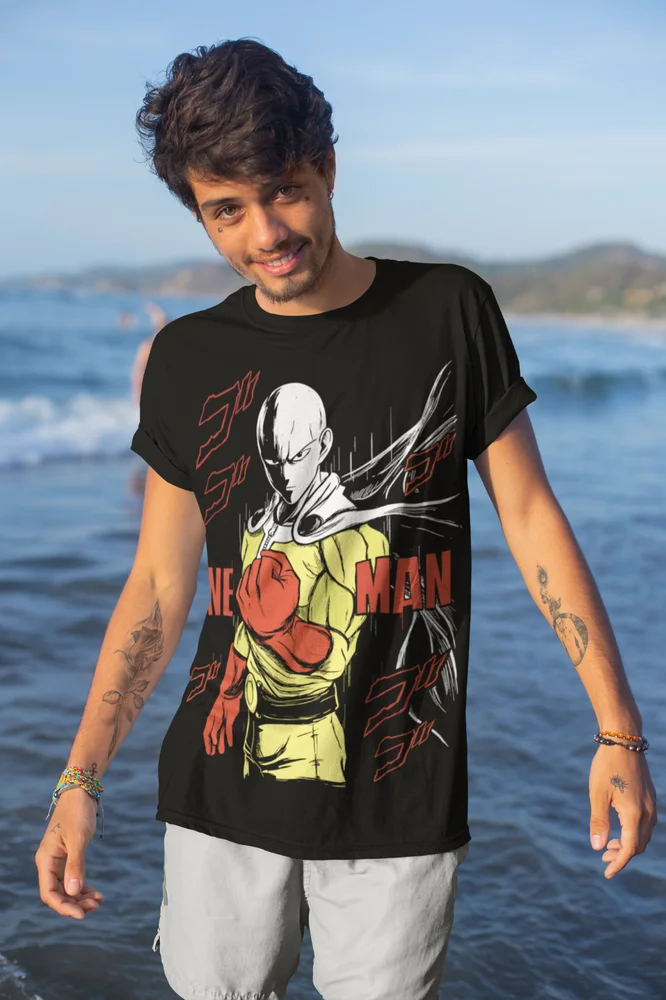 SAITAMA One Punch Man T-Shirt Anime Manga Gifts Black Short Sleeve Soft Tee