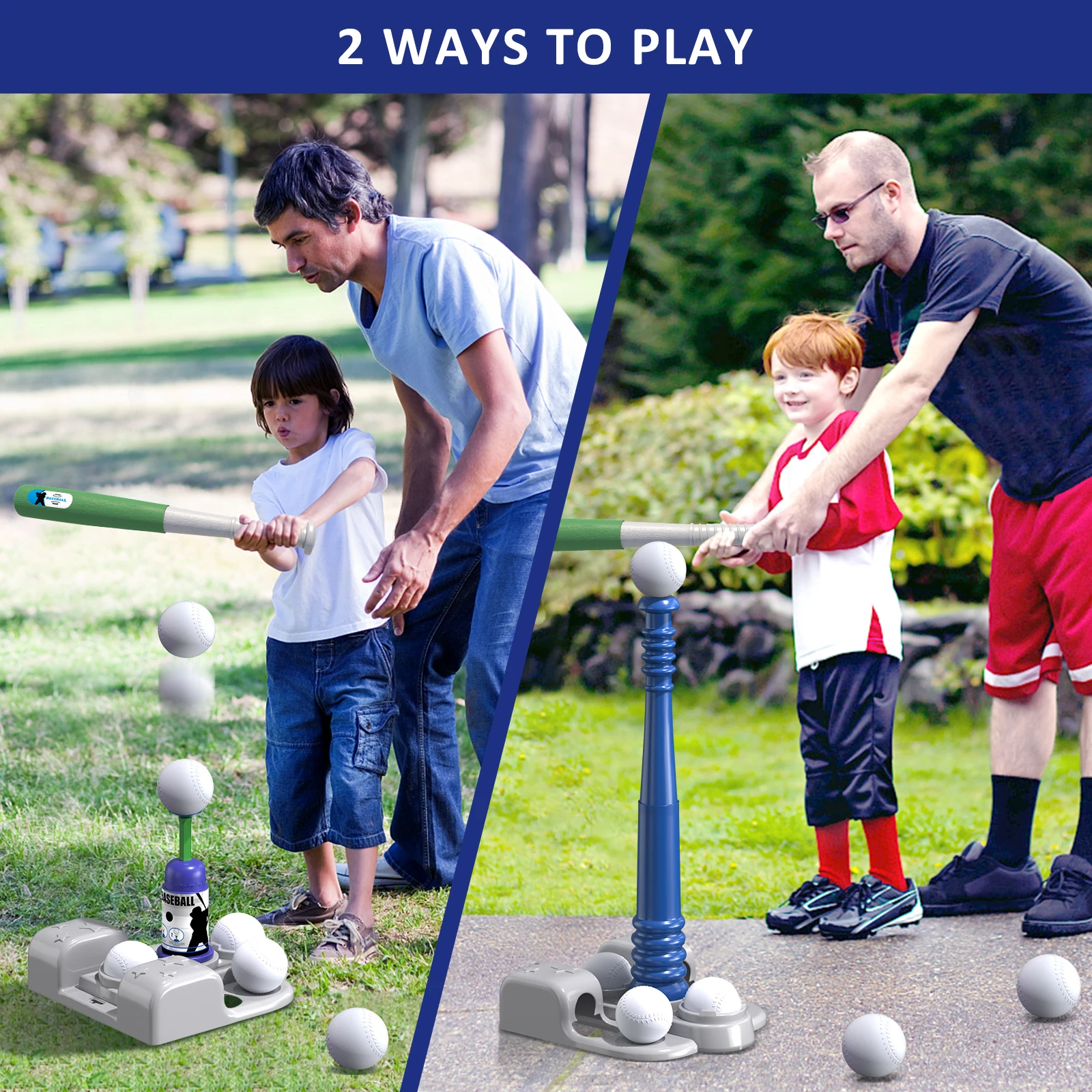 2 in 1 T Ball Sets for Kids 3-6+, with Automatic Pitching Machine/Adjustable Batting Bat & Stand,Baseball Toys for Boys Girls