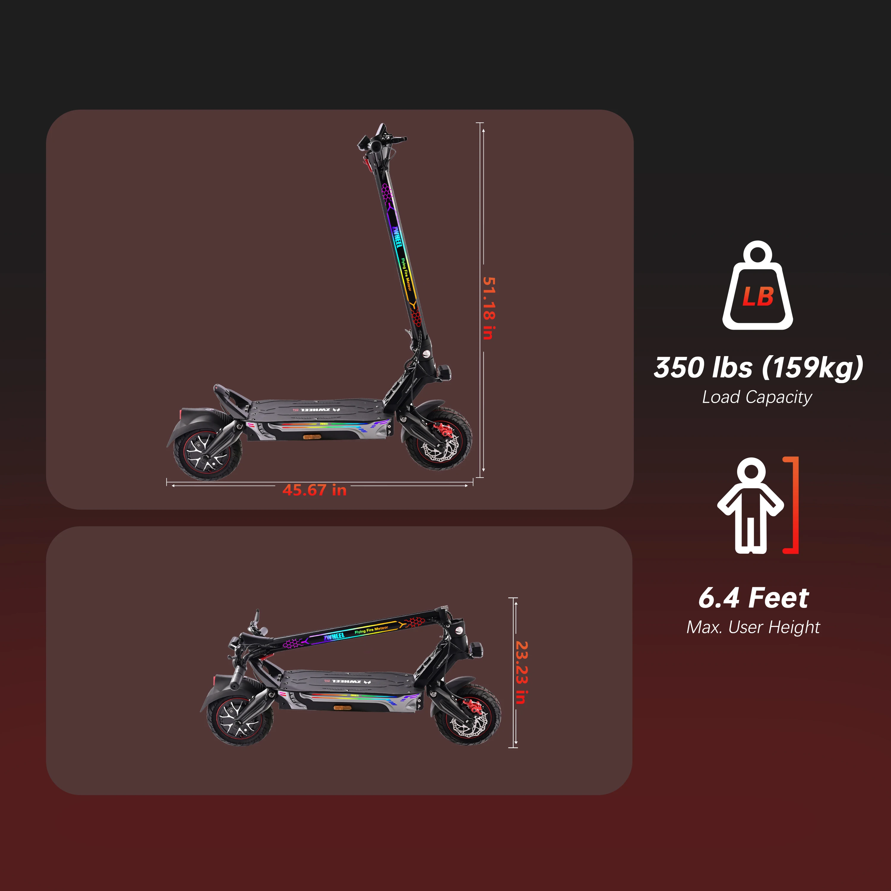 ZWHEEL GT1-Lite Dual Motors Electric Scooter Max Power 4000W Max Speed 42MPH Max Range 50 Miles 1300Wh Battery 4 Usage Modes All-wheel Drive 10''Off-Road Tires APP Bluetooth Unlocking Anti-theft Prote image 8