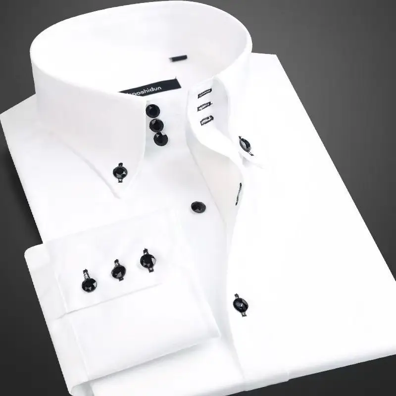 Dress Shirt for Men Button-down Collared Formal Business Long Sleeve Casual  Korean Fashion Slim Fit Male Designer Shirts White - AliExpress 200000343