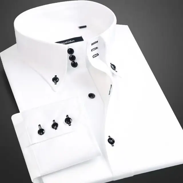 Koszula męska zapinana na guziki z kołnierzykiem Formalna biznesowa z długim rękawem Casual Koreańska moda Slim Fit Męskie designerskie koszule Białe