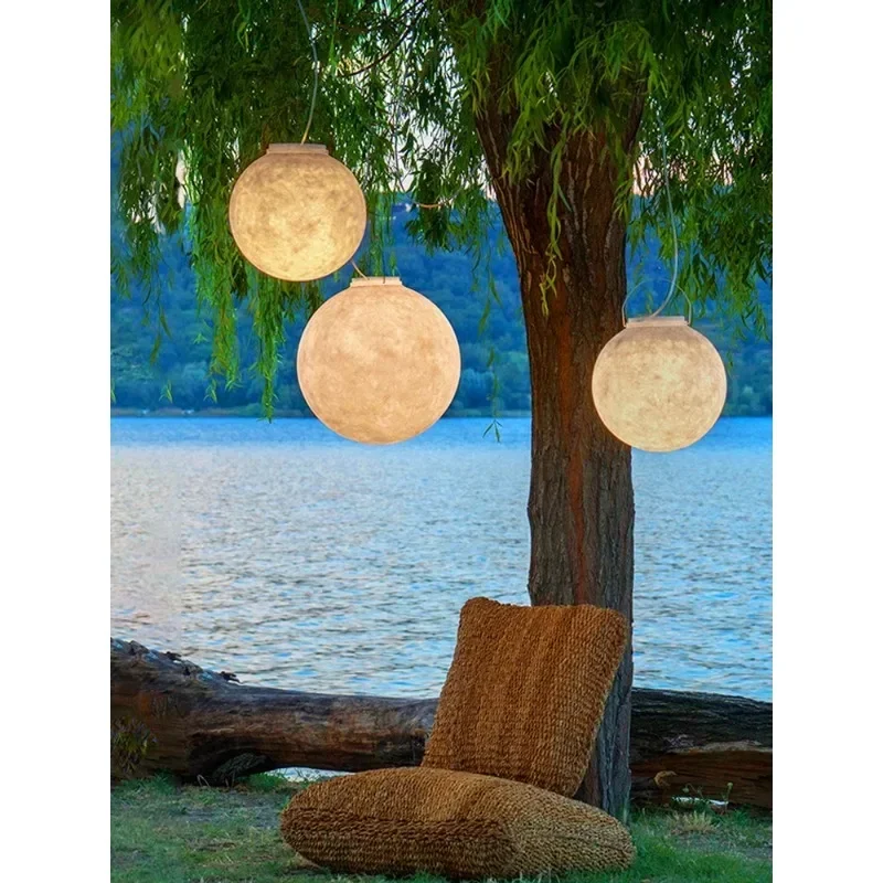 Outdoor waterproof chandelier moon lamp moon lamp courtyard villa lamp spherical decorative simple chandelier