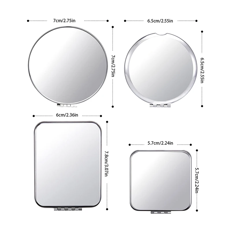 1pc Portable Women Stainless Steel Makeup Mirror Hand Pocket Folded-Side Cosmetic Make Up Mirror