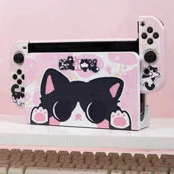 Pembe kedi koruyucu kabuk için Nintendo anahtarı OLED durumda sert PC kapak Dockable durumda Nintendo anahtarı NS Oled durumda aksesuarları