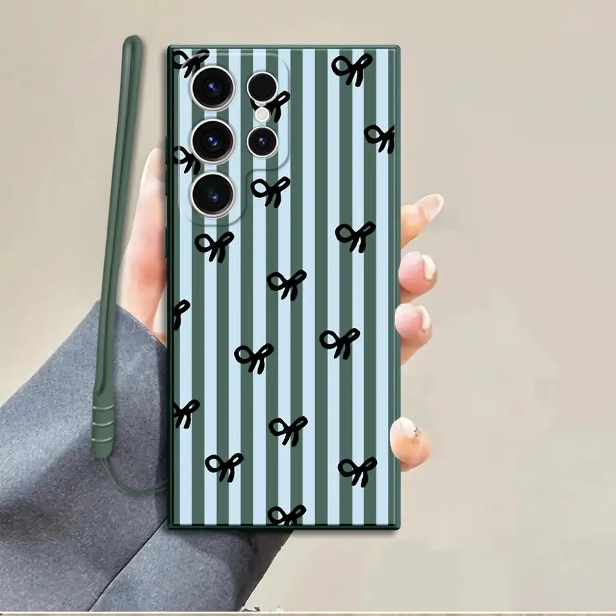 Case for Samsung Galaxy S26 Ultra S21 S20 FE S25 Plus S22 S24 S23 Note 20 10 Phone Cover Fashion Striped Bow