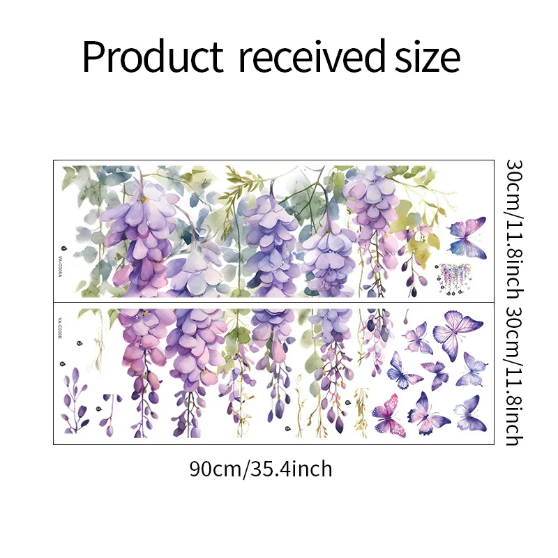 Purple Flower Plants Floral Wall Stickers Home Room Decoration Bedroom Adhesive Wallpaper Wall