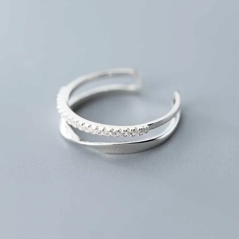 Women's 925 Sterling Silver Double Geometry Zircon Ring