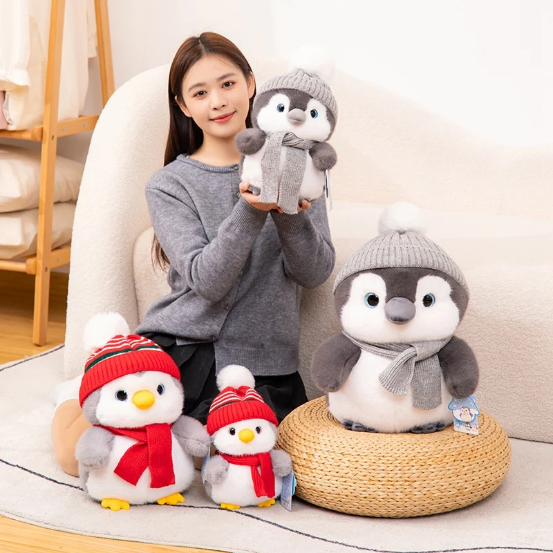 Soft Stuffed Couple Penguin Plush Toy Cute Penguin With Hat And Scarf Doll Pillow Home Decoration New Year Birthday Gift