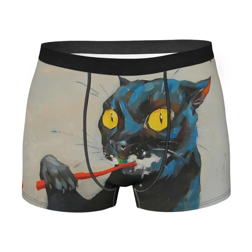 Cat Meme Funny Brushing Teeth Underpants Homme Panties Men's Underwear PrintShorts Boxer Briefs