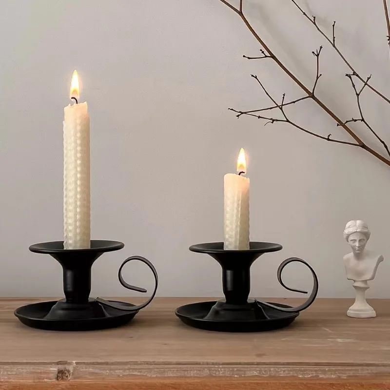 

Black Gold Wrought Iron Candlestick Handheld Candelabra Holder Home Decor Ornament