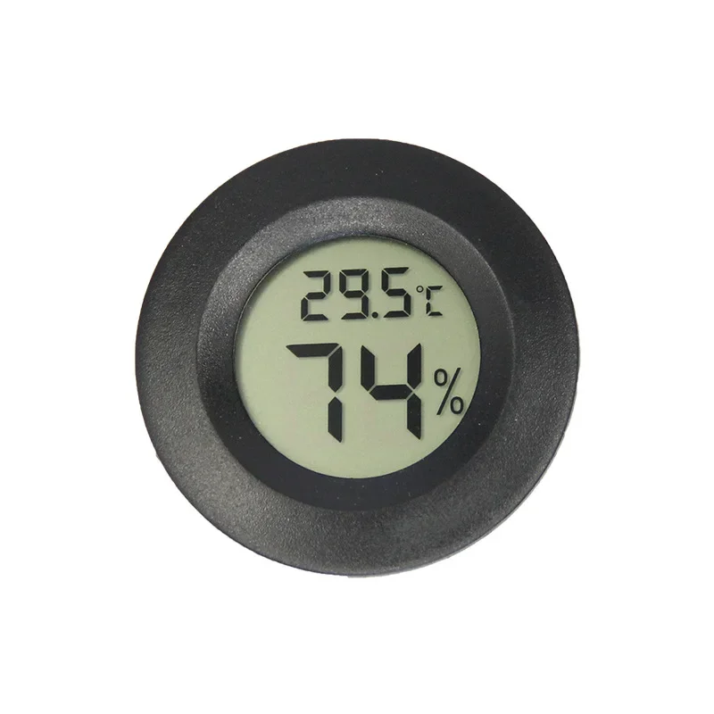 Round LCD Digital Thermometer Hygrometer 1Pcs Black/White Electronic Temperature Humidity Meter For Pet Reptile  Acrylic Case