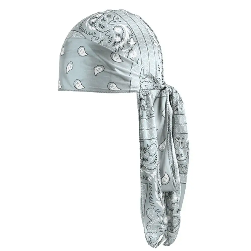 Fashion Amoeba Print Men's Headscarf Imitation Silk Lightweight Long Tail Pirate Cap Wave Print Breathable Hip Hop Hat Outdoor