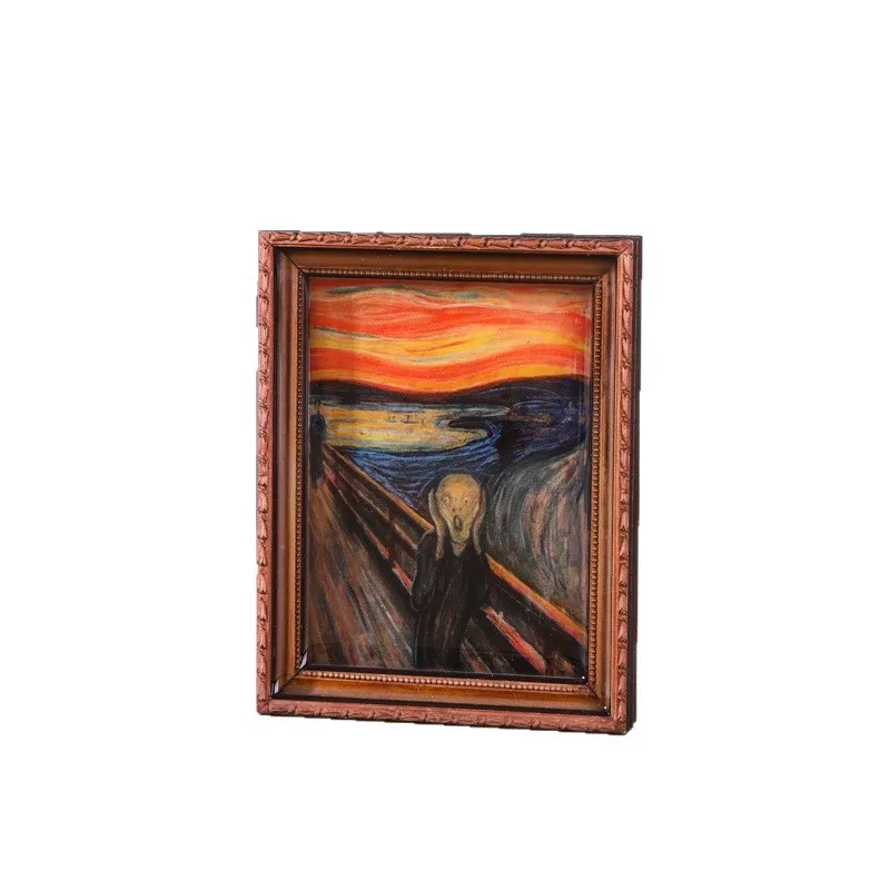

World Famous Painting Oil Painting Frame Refrigerator Magnet Wooden Epoxy Magnet Cultural Creative Gift Retro Decorative Craft