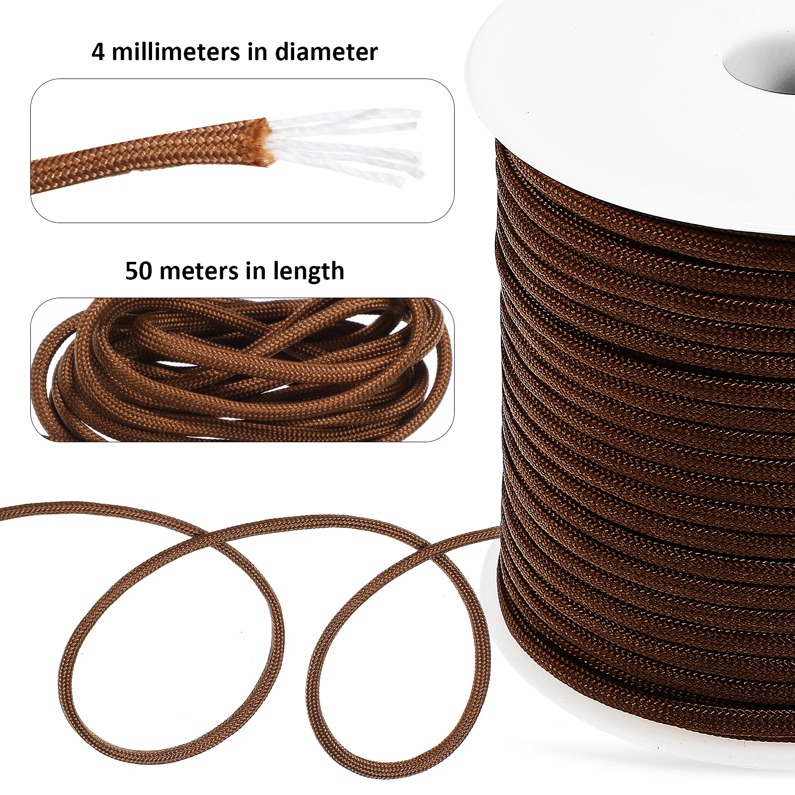 

2 Rolls Coffee 50m 4mm Sturdy Polypropylene Camping Ropes Tent Cords Hiking Survival Outdoor canopy Fade Resistant