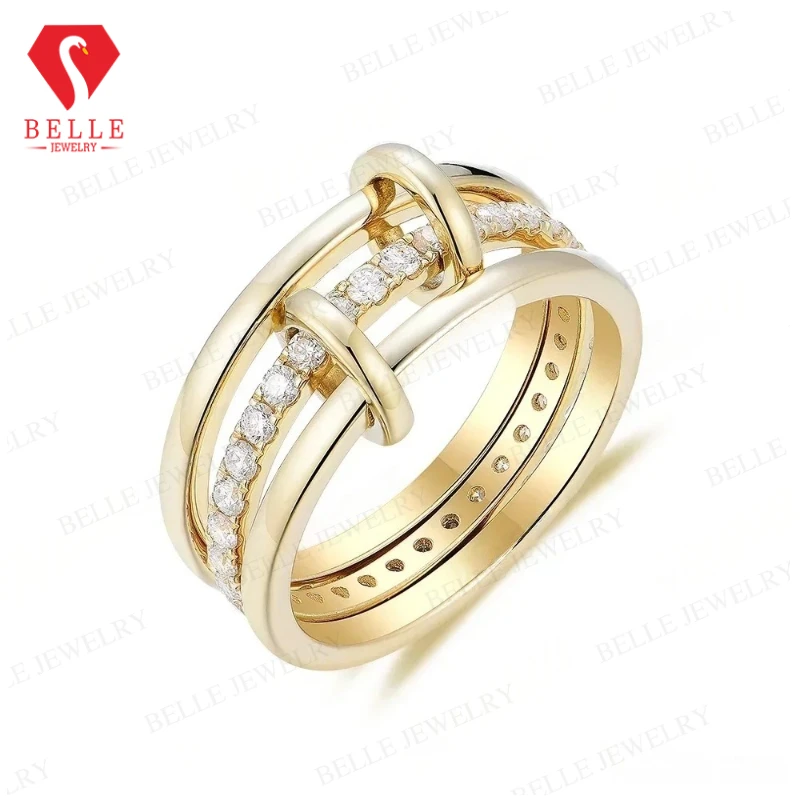 

Moissanite Band Rings for Women Men Solid 18K 14K 10K 925 Silver Yellow Gold 3 Rings Connect for Anniversary Engagement