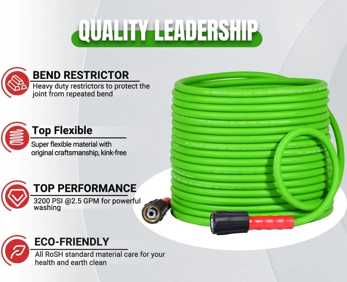  Super Flexible Pressure Washer Hose 50FT for Power Washer Replacement Kink Resistant Extension With Leak-Free M22 Female