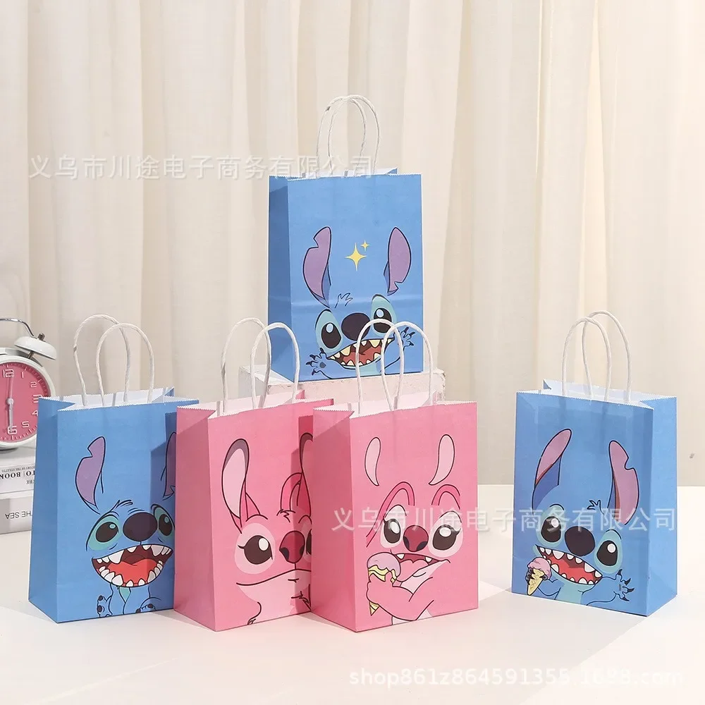 

Disney Lilo & Stitch Themed Cartoon Kraft Paper Handbag Anime Figures Stitch Printed Birthday Party Gifts Candy Bags Wholesale