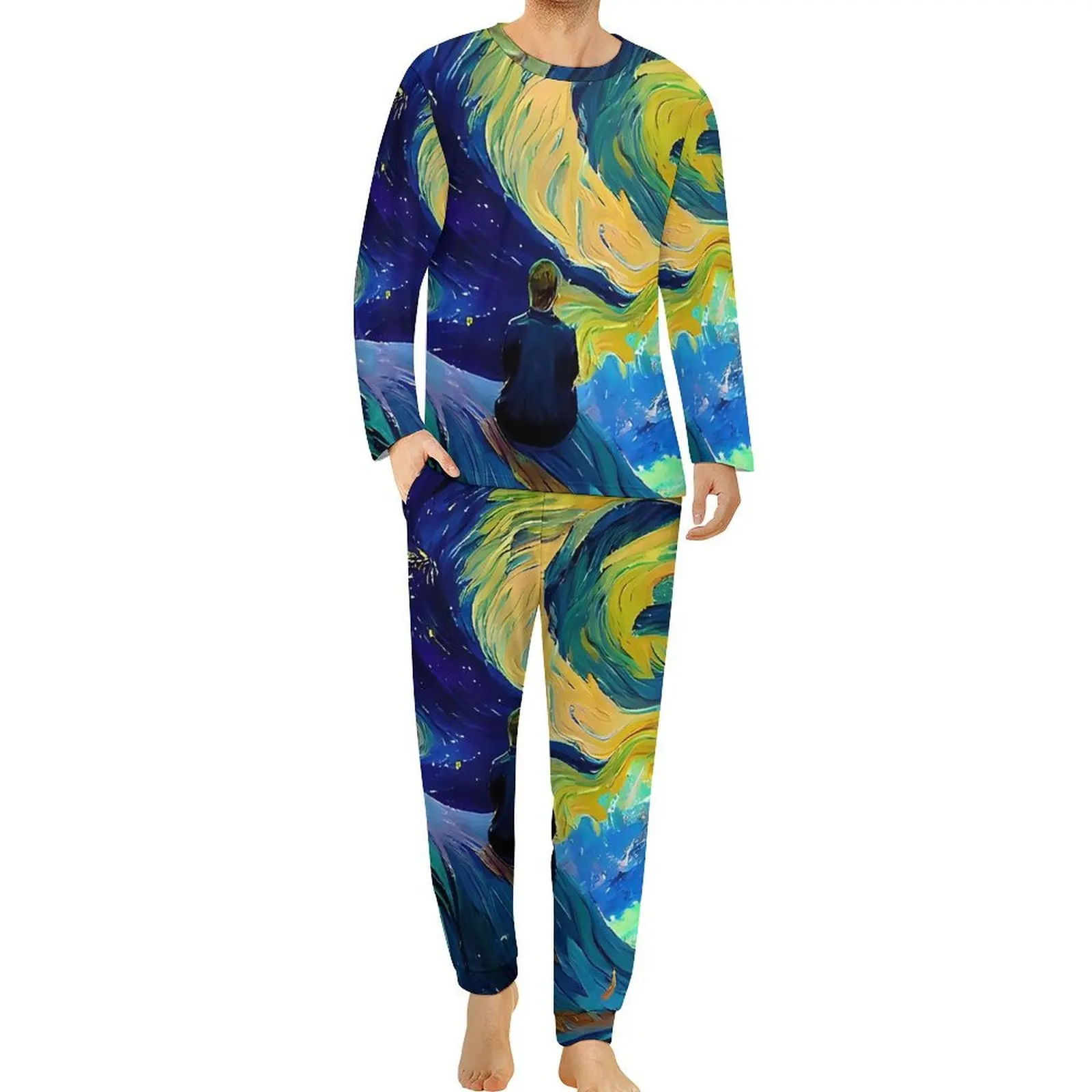 Van Gogh Pajamas Autumn 2 Pieces Abstract Starry Night Lovely Pajama Sets Man Long Sleeve Home Printed Sleepwear Big Size 5XL