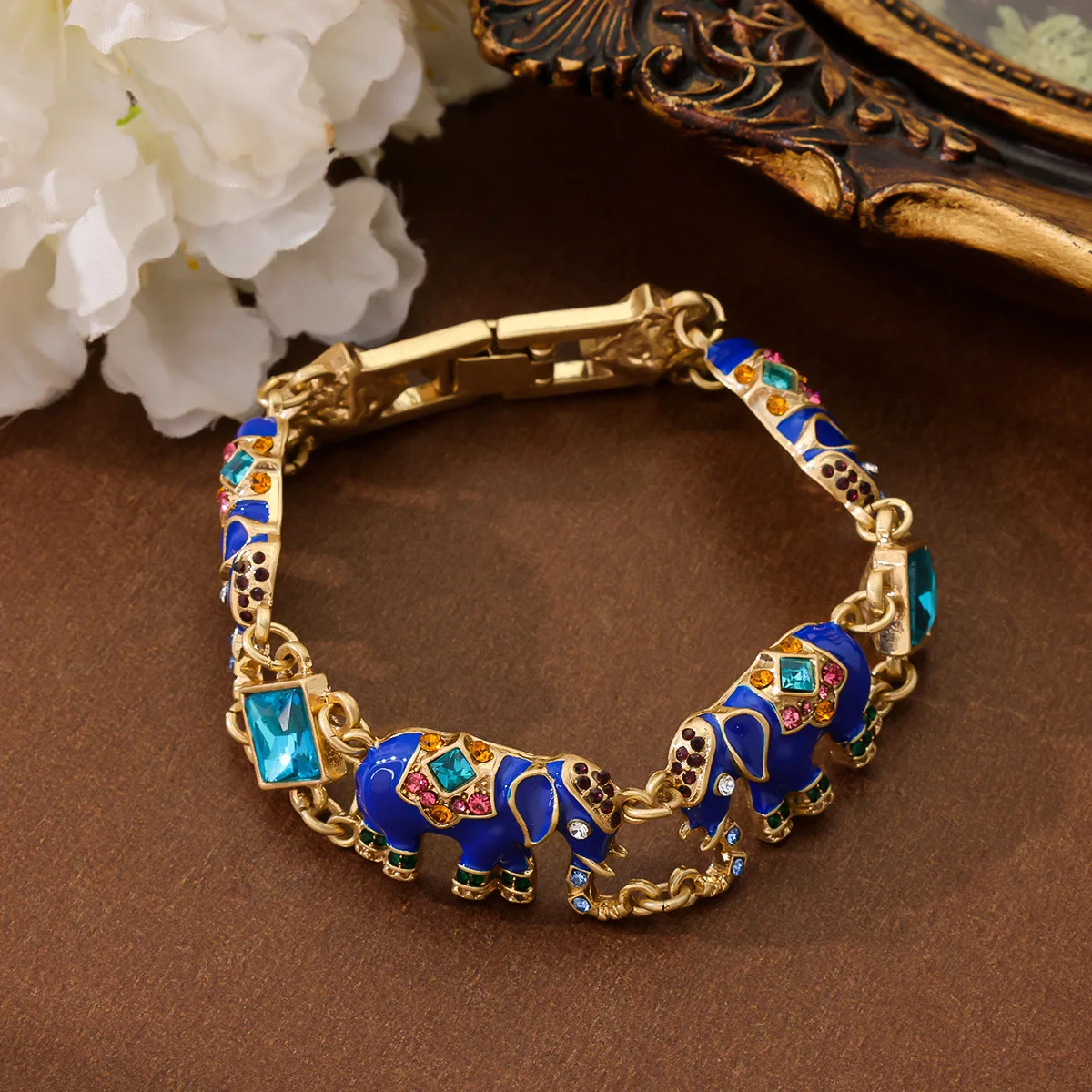 vintage enamel auspicious elephant metal bracelet stud earring  personality Geometry jewelry
