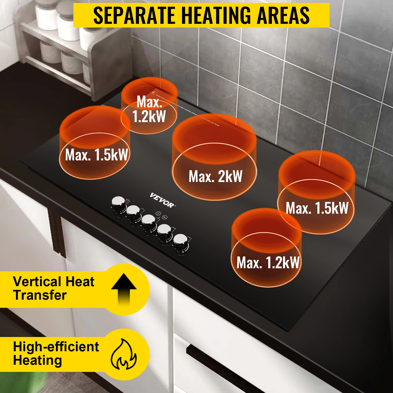 VEVOR-2/4/5 버너 내장 인덕션 스토브 상단 11/12/30/35 인치 120/220V, 세라믹 유리 전기 쿡탑, 9 가지 전력 레벨