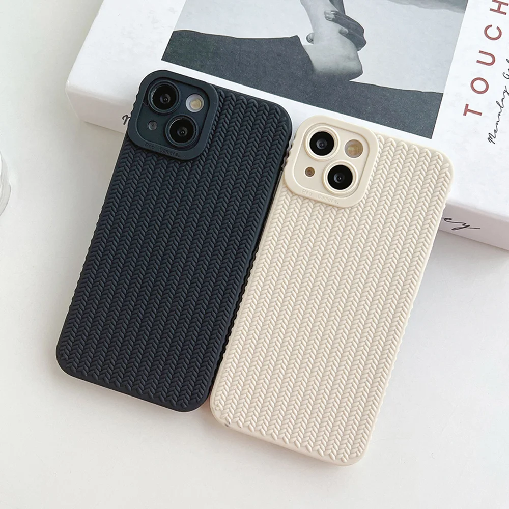 Woven Texture Phone Cases For iPhone 15 Pro Cover 14 13 12 11 Pro Max 15 14 8 7 Plus X XS XR XS Max 7 8 SE Shockproof Protective