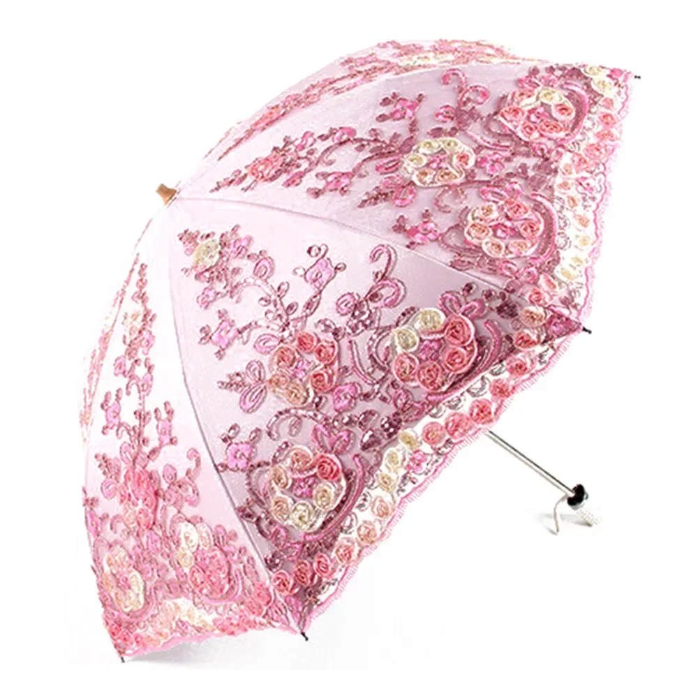 Light Luxury Flower Umbrella Dual Folding Double Layer Lace Up Parasol Fashion Windproof Portable Umbrellas for Women Gifts