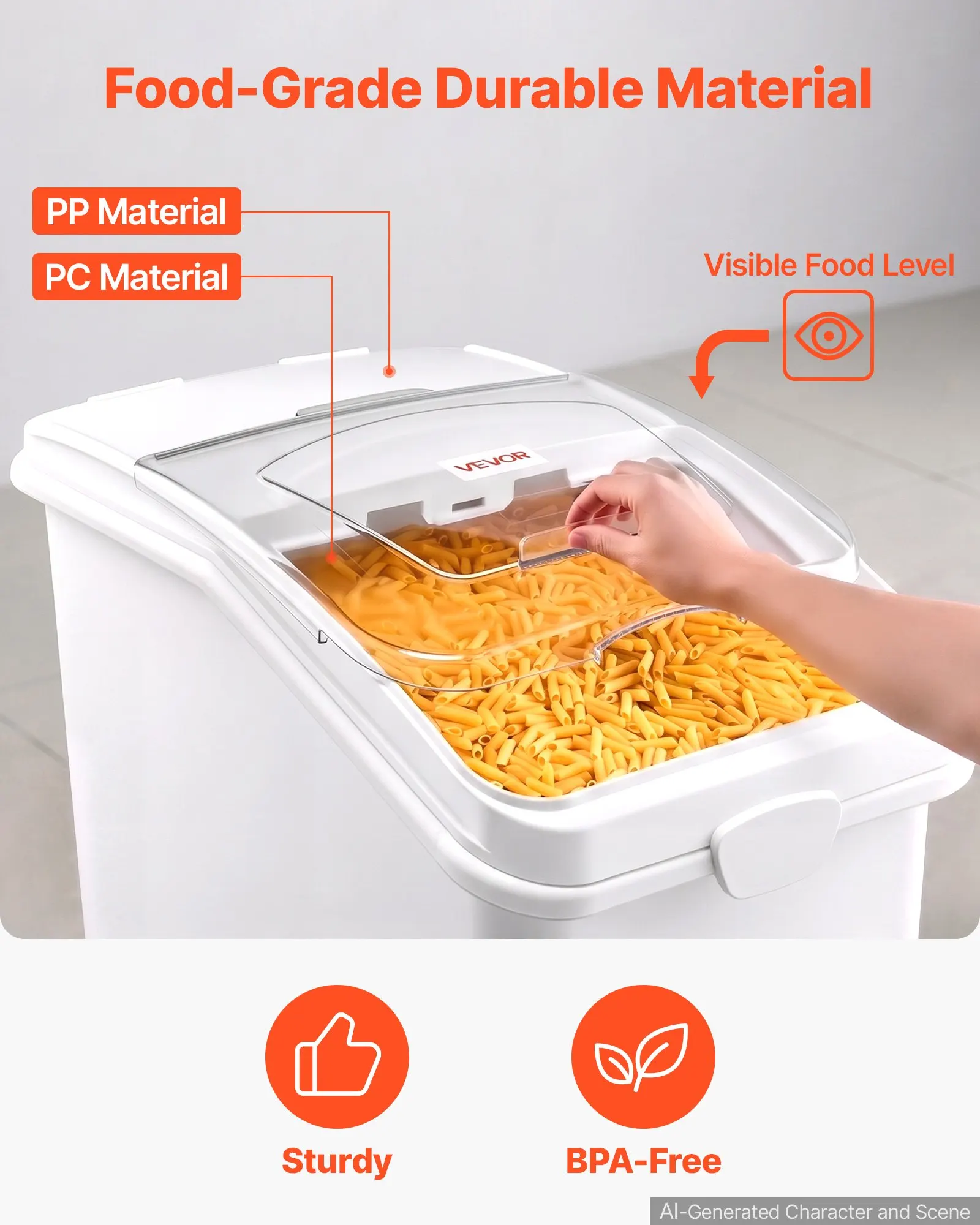 Rice Storage Container 198 lbs/31.7 Gallons Dog Food Dispenser Bin, 120L Large Grain Cereal Flour Ingredient Storage Bin, Pet Food Container with Wheels, Scoop, Slide Lid, Designed for Kitchen Pantry