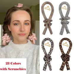 Wave Leopard Heatless Curling Rod Headband Kit for Women Foam Roller Curler Ribbon Curls No Heat Curling Iron Hair Styling Tools